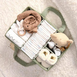 Baby storage basket - portable baby storage basket - felt baby storage - removable compartment - perfect for newborn essentials, storage, and diaper changing - Light green