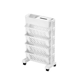 Mobile Bookshelf, Plastic Rolling Organization Shelf, Practical Rotatable for Home, Movable Bookcase with Wheels, Floor Shelf, Book Stand Trolley, Plastic Mobile Bookshelf Organizer White