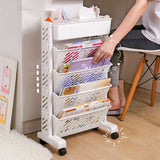 Mobile Bookshelf, Plastic Rolling Organization Shelf, Practical Rotatable for Home, Movable Bookcase with Wheels, Floor Shelf, Book Stand Trolley, Plastic Mobile Bookshelf Organizer White