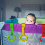 4 PCS 4 Colors Plastic Baby Crib Pull Rings Kids Walking Exercises Assistant Stand Up Cot Hanging Rings for Infant Baby Toddler Practice Tool