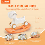 3 in 1 Rocking Horse for Toddlers 1-3 Years, Baby Rocking Horse with Detachable Balance Board and 4 Smooth Wheels, Support up to 80 lbs HDPE Material Kids Ride on Toy, Swinging, Orange