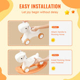 3 in 1 Rocking Horse for Toddlers 1-3 Years, Baby Rocking Horse with Detachable Balance Board and 4 Smooth Wheels, Support up to 80 lbs HDPE Material Kids Ride on Toy, Swinging, Orange