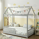 Artiss Bed Frame Wooden Kids House Frame Grey ROCK